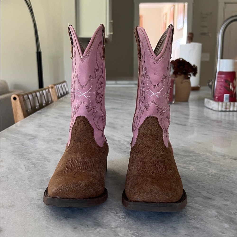 Roper Pink & Brown Square Toe Boots Girls Size 11 - Picture 2 of 5